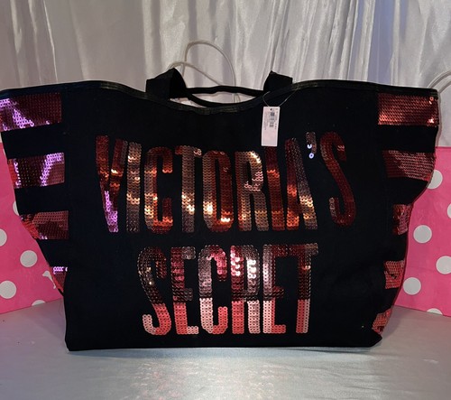 Victorias Secret Canvas Tote Sequin Logo SO BIG