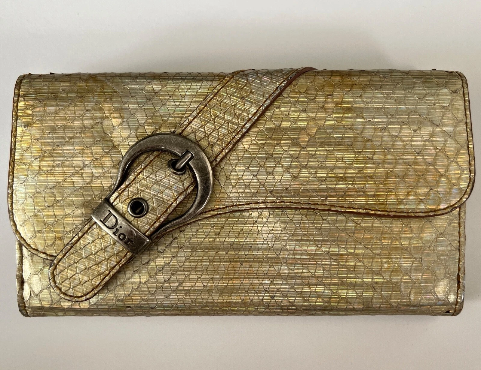 Sac de selle vintage Christian Dior Galliano Gaucho logo python irisé portefeuille