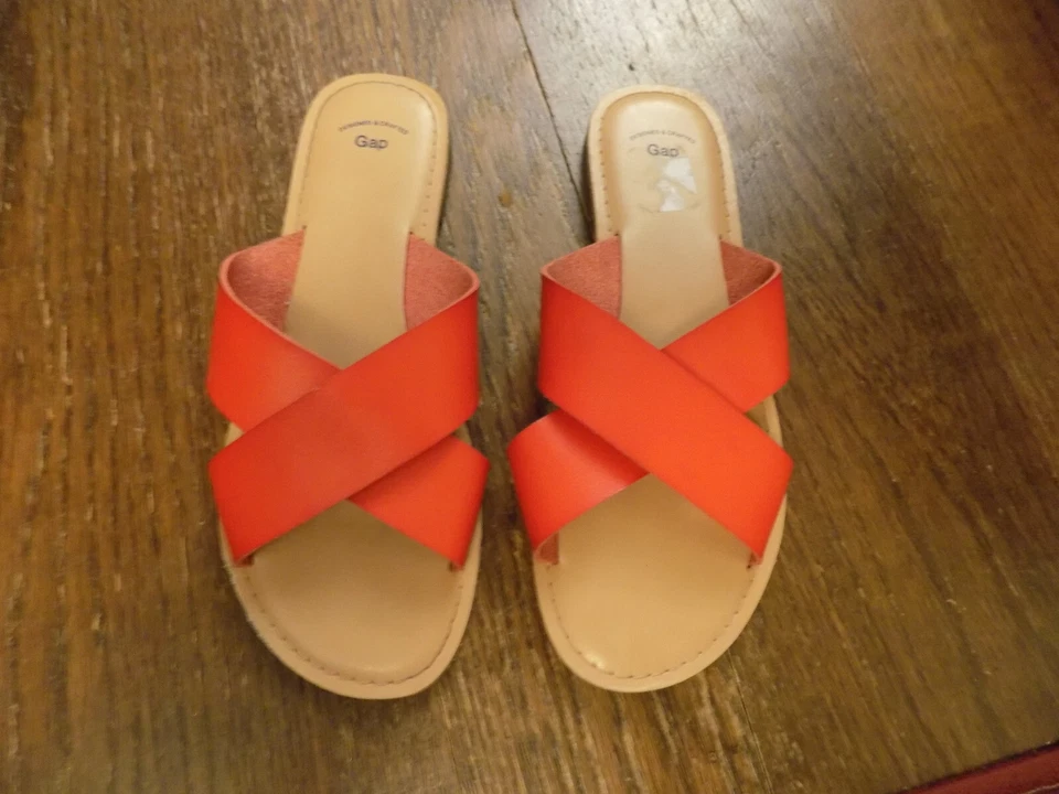 GAP выветренный красный кожаный крест широкие ремни комфорт горки плоский сандалии 7 - Изображение 2 из 4