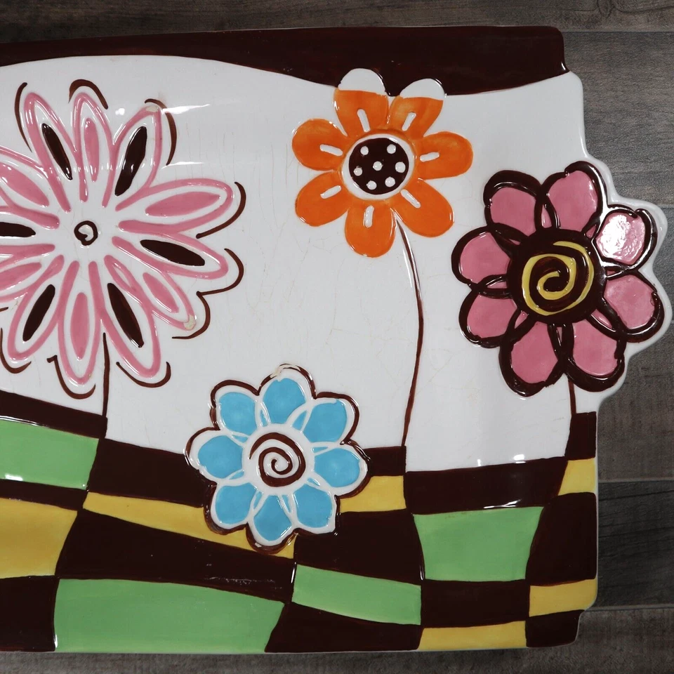 Bella Casa by Ganz Ceramic Pastel Flower Serving Tray Platter Colorful Glazed - Image 3 of 4