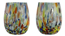 Pair of Murano Glass Drinking Tumblers Multi Coloured Millefiori