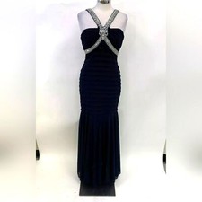 Xscape Designer Rhinestone Women's Long Black Dress - Size 8
