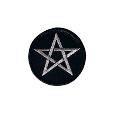 3 INCH Silver Pentagram Patch Star Satan Symbol Embroidered Iron On Applique