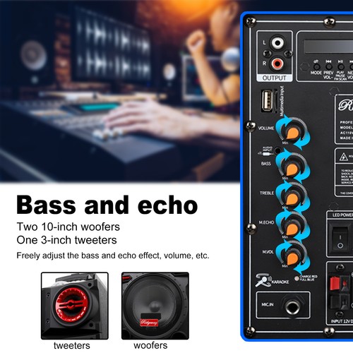 Haut-parleur Bluetooth sans fil 4500 W TWS double 10" basse lourde subwoofer fête karaoké - Photo 5 sur 20