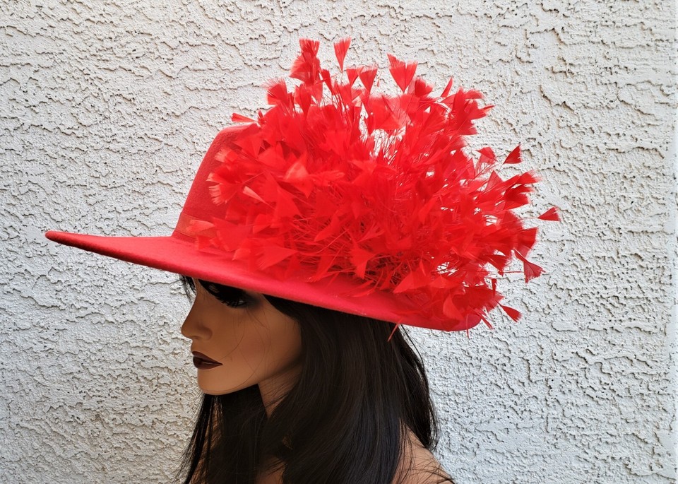 red feather Kentucky Derby large fancy formal dress church wedding