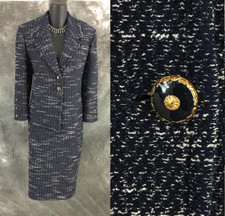 BEAUTIFUL St John collection knit blue multi jacket skirt suit size 8 10