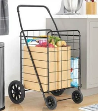 Whitmor Black Deluxe Utility Shopping Rolling Wheel Cart Collapsible Hold 100lbs