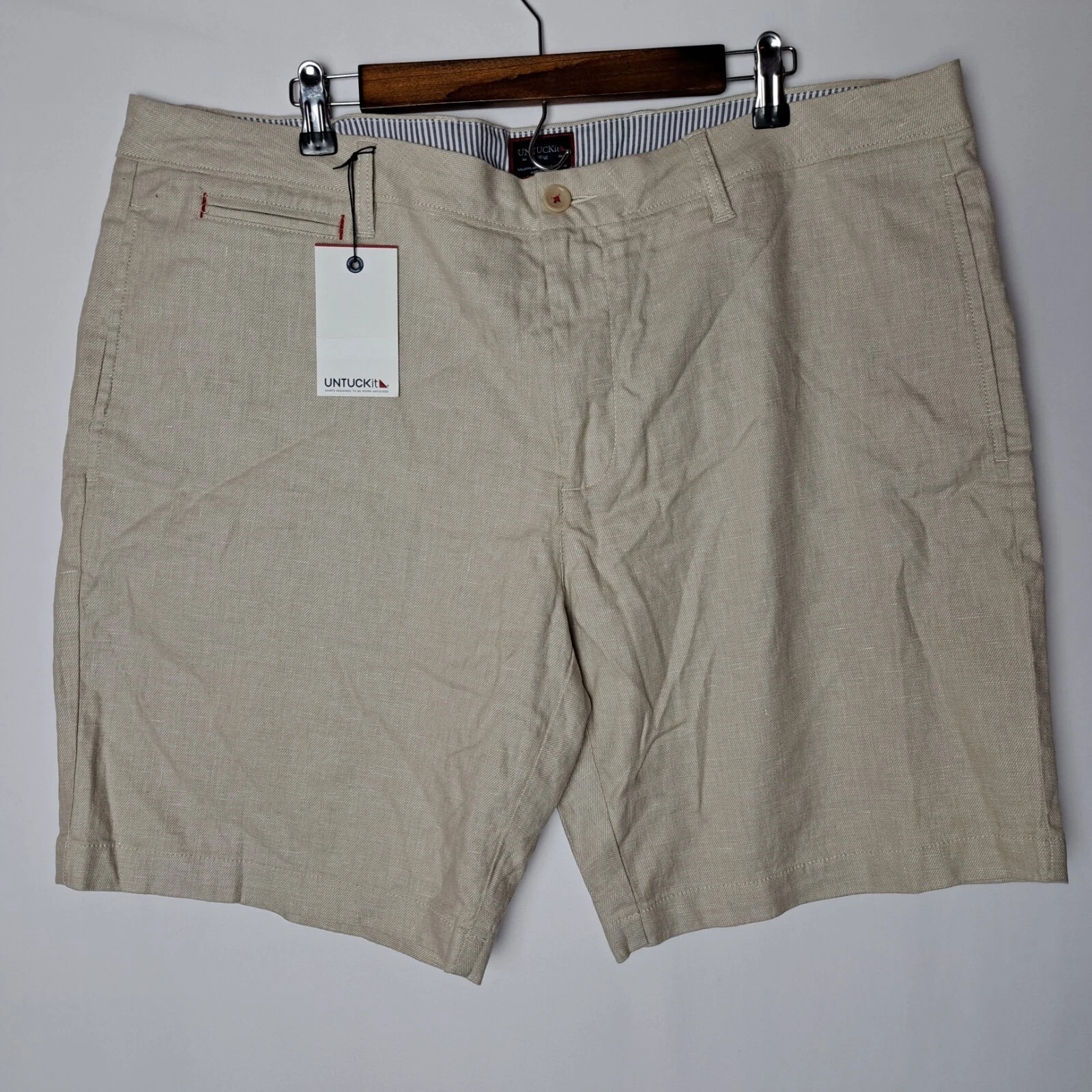 NWT UNTUCKit Shorts Mens 40 Beige Chino Linen Blend St. Julien Inseam-9"