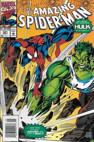 AMAZING SPIDER-MAN #381 VG/F, Hulk, Newsstand Marvel Comics 1993 Stock Image
