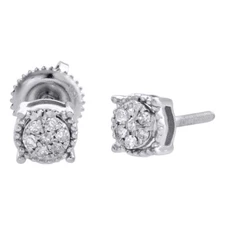 10K White Gold Round Diamond Cluster Studs 5.25mm Screw Back Earrings 1/10 Ct.