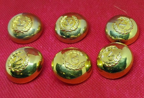 Vintage 1" Round Gold Domed Valentino Logo Buttons lot of 6
