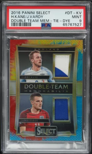 2016 Select Double Team Tie-Dye Harry Kane Jamie Vardy PATCH /30 #DT-KV PSA 9