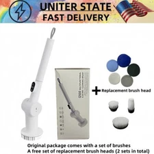 Electric Cordless Cleaning Brush Spin Scrubber Cleaner Rechargeable w 2Set Heads