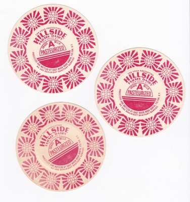 3 milk bottle caps from Hillside Dairy - Fair Haven, NY