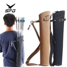 Archery Arrow Quiver Hip Traditional Recurve Longbow Waist Leather Back Quiver