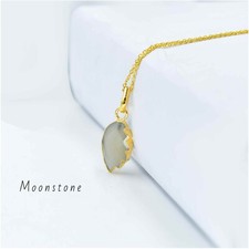 Natural Moonstone Pear Leaf Shape Pendant With Gold Plated Chain Necklace Women