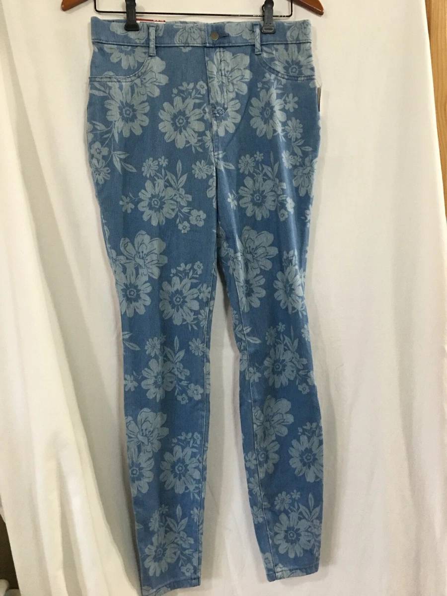 New Time and Tru Women High Rise Jeggings Stretch Demin Floral XS