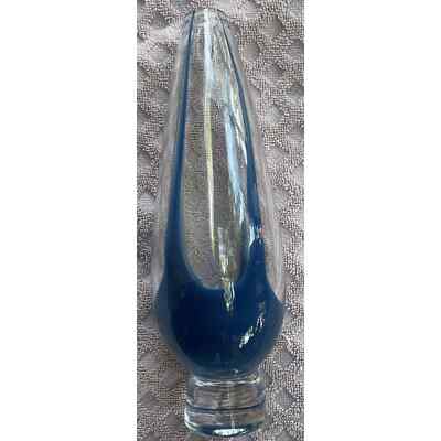 Vicke Lindstrand for Kosta Blue glass footed vase Vintage Antique Hand Blown