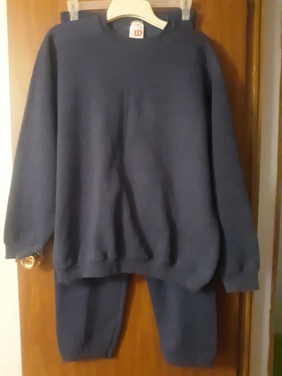 Vintage Men s Wilson Crew Neck Sweat Suit Shirt 2X Pants Large Heather Blue FLAW
