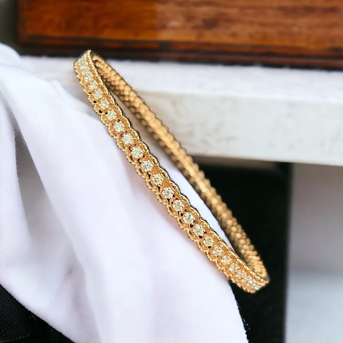 Bracelet Diamants 18K Or Rose - 2.20 Cts Diamants Naturels Ronds - Toutes Tailles - Neuf Avec étiquettes