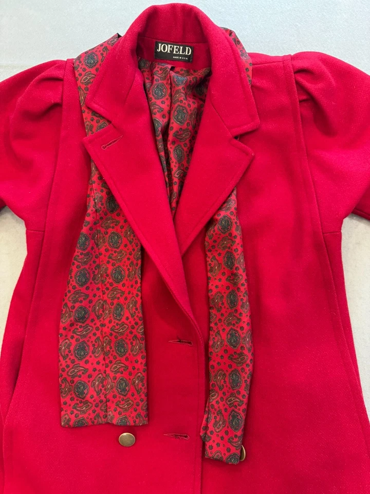 Vintage Jofeld Overcoat Womens Medium Made in USA Red Long Wool Peacoat - Image 2 of 4