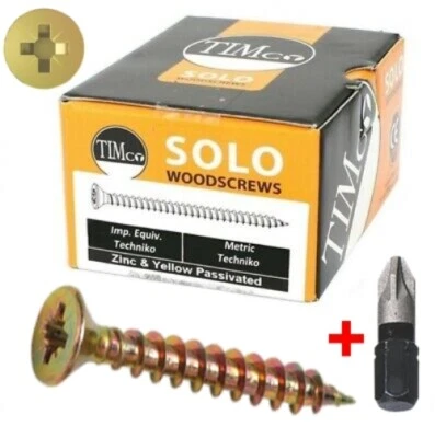 Timco SOLO YELLOW POZI COUNTERSUNK SHARP WOODSCREW WOOD SCREWS CHIPBOARD BIT