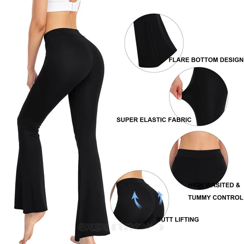 Damen ausgestelltes Bein Stretch Hose Schlaghose mittelhoch lang Bootcut Lounge Yoga - Bild 6 von 27