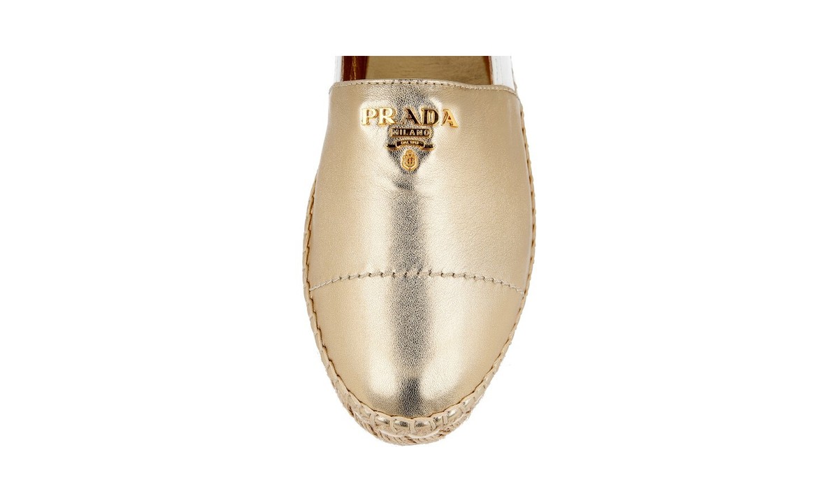 PRADA Leather Espadrilles Shoes Gold Pyrite White NEW - US