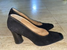 Gianmarco Lorenzi Black Suede Patent Block Heel Pump 39