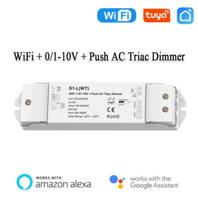 WiFi 0/1-10V + AC Triac Dimmer Push Switch Control 480W Smart Life APP for Alexa
