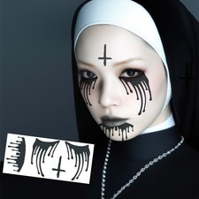 Scary Nun Tattoo Set - Nun Temporary Tattoos / Scary Nun Face Makeup Tattoos