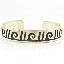 Hopi Emery Holmes Overlay Design Cuff Sterling Silver Bracelet