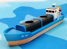 BRIO Freighter Blue Ship Harbor Boat Wooden Railway Train JB-427 No Cargo Empty
