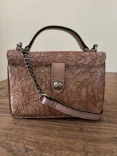 Patricia Nash Antolina Glitter Gold Rose Floral Crossbody w Dust Bag 7.5x5.5x2