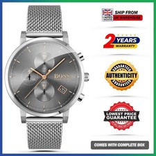 HUGO BOSS Integrity HB1513807 Chrono Silver Mesh Strap Grey Dial Mens Watch 43mm