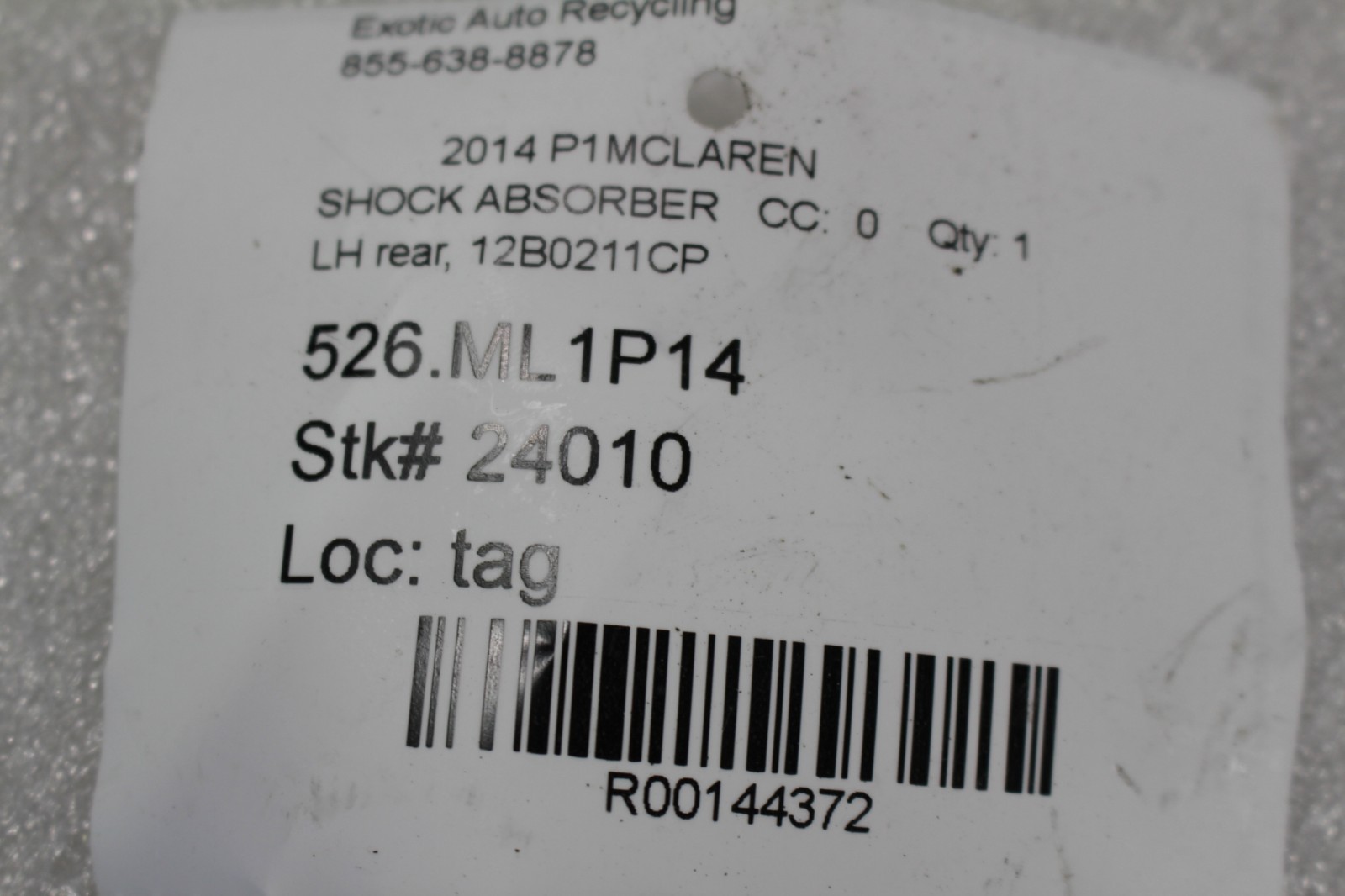 McLaren P1, LH, Left, Rear Shock Absorber, Used, P/N 12B0211CP