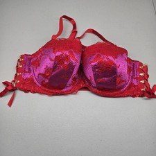 Savage x Fenty Bra 42DD Red Floral Balconette Underwired Lace Bow