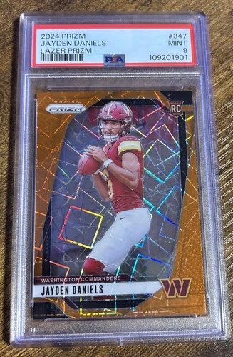 2024 Panini Prizm Jayden Daniels Rookies #347 Orange Lazer Prizm RC PSA 9
