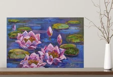 Original Art Water Lilies Texture Oil 3D Painting Impressionism Seascape Artwork