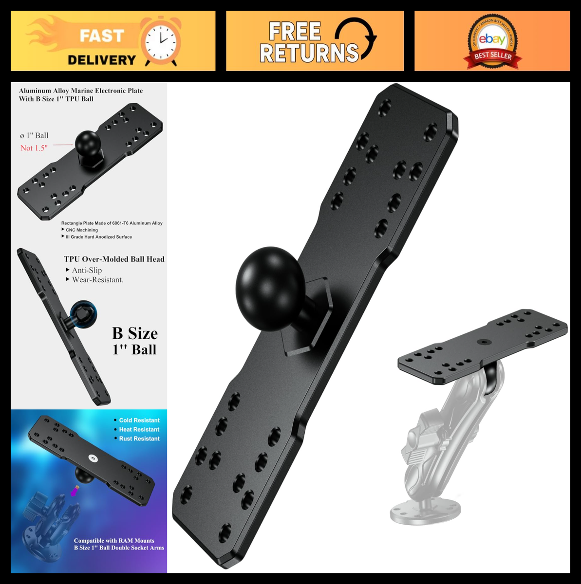 ram mounts for fish finders Lowrance Base HDS Finder Mount with 1.5" Arm rigged bass boat Ram Universal D Size Ball
