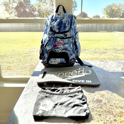 Excellent Speedo Teamster 2.0 35L Swim Bag Backpack Blue White Marble Tie Dye