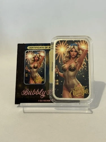 1 Oz Sexy New Years Bullion Baddies Patriot Bubbly Brittney .999 Silver Bar COA