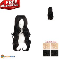 Elegant 24 Inch Black Wavy Wig with Side Bangs - Perfect for Parties  Cosplay