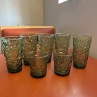VTG MCM Anchor Hocking Lido Milano Avocado Green Crinkle Glass Tumbler Glasses-7
