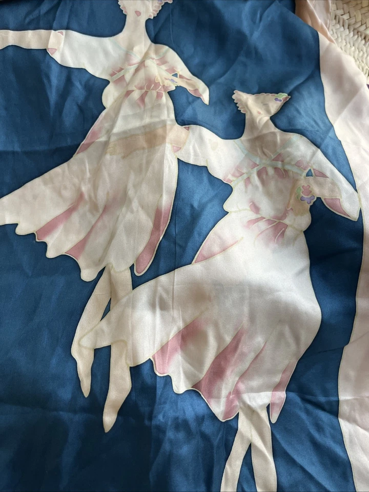 Lovely Women Dancing Silk Print Vintage Scarf 54"/16" EC - Image 2 of 4
