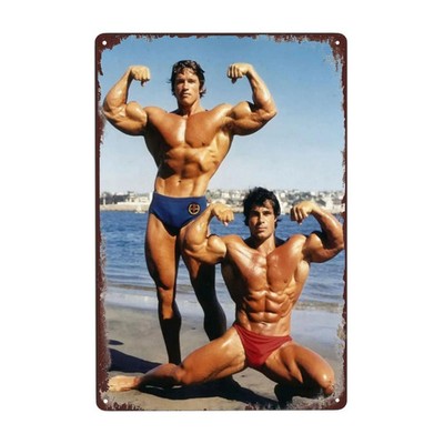 Two Bodybuilders Posing At Venice Beach Tin Metal Signs Home Décor 8x12 