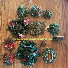 Vintage MCM Plastic Christmas Candle Wreath Rings-Holly Berries-Lot Of 11