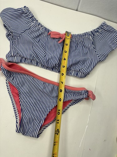 Tommy Bahama Girls Swimsuit Size 8 Blue White Stripe With Pink Bows - Picture 3 of 17
