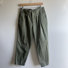 AYR Metropolitan Pleated Trousers Women  s Relaxed Taper Crop Army Green Size 8