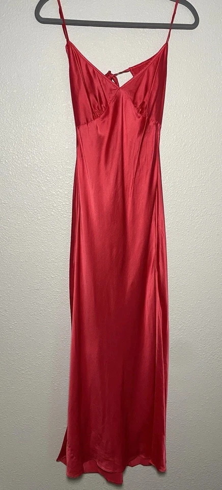 Vtg Y2K Victoria's Secret Sz S Womens Red 100% Silk Coquette Slip Maxi Dress - Image 3 of 4